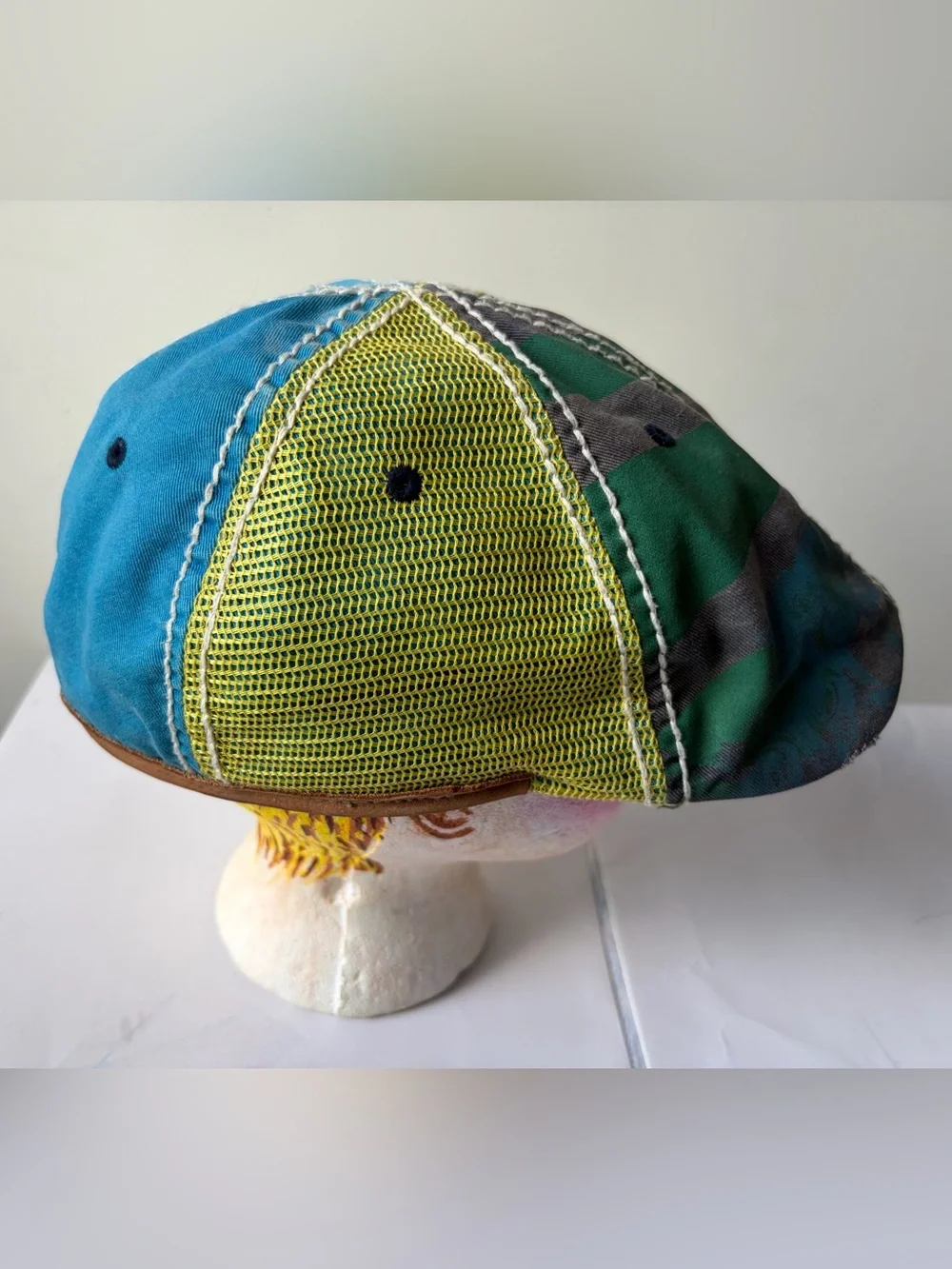 Vintage True Religion Newsboy Hat Driving Cap Distressed Patchwork